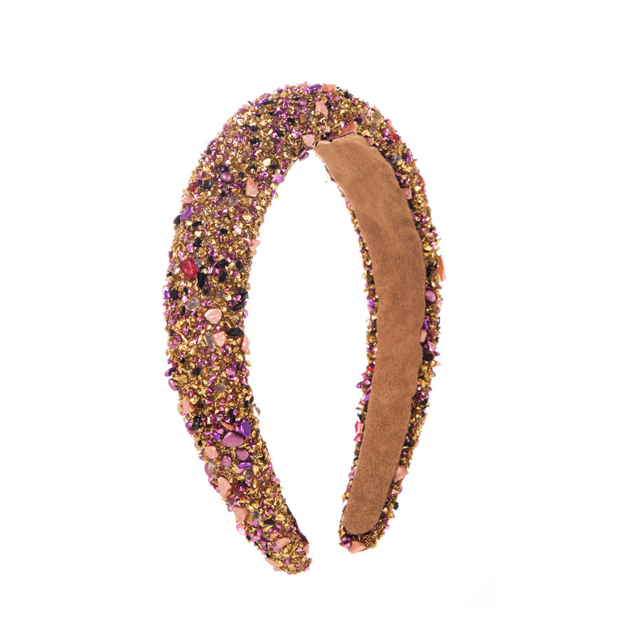 Wholesale exaggerated colorful crystal candy sponge wide brim headband